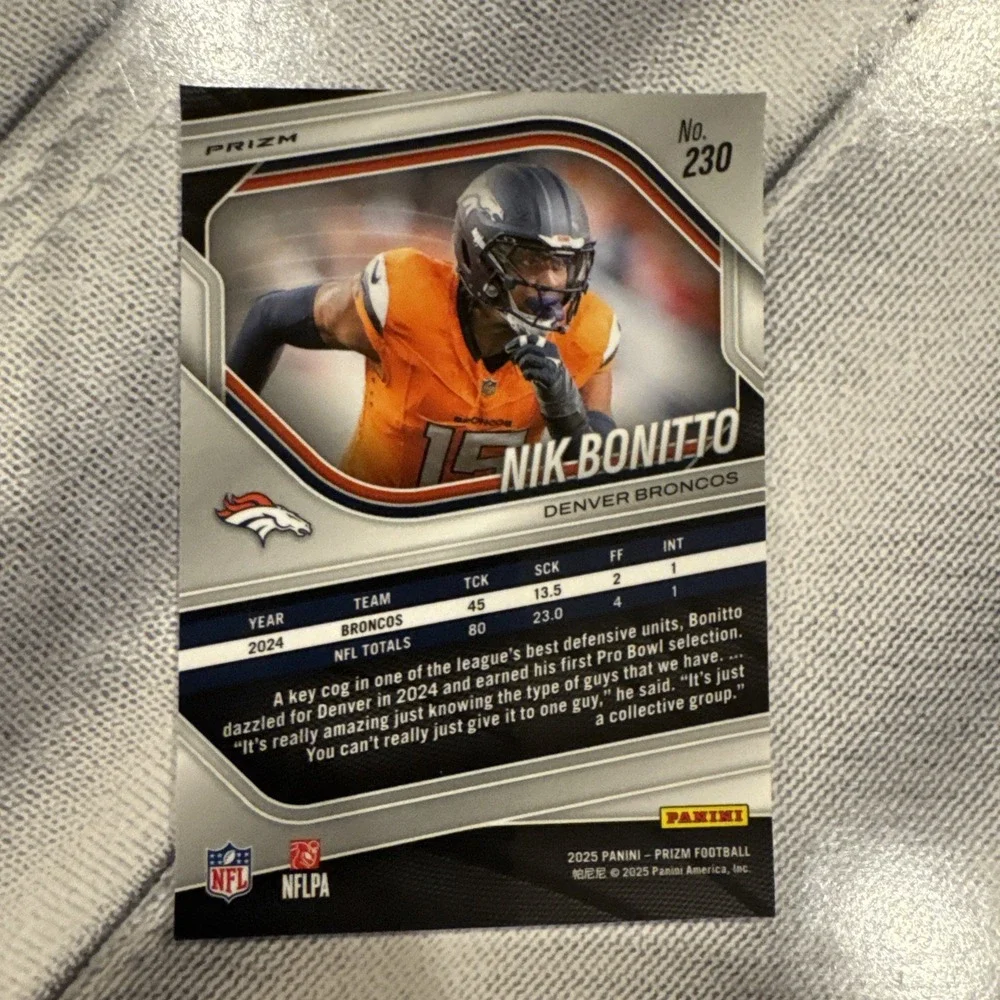 Panini Prizm Nik Bonitto Pink Prizm #230 Denver Broncos Football